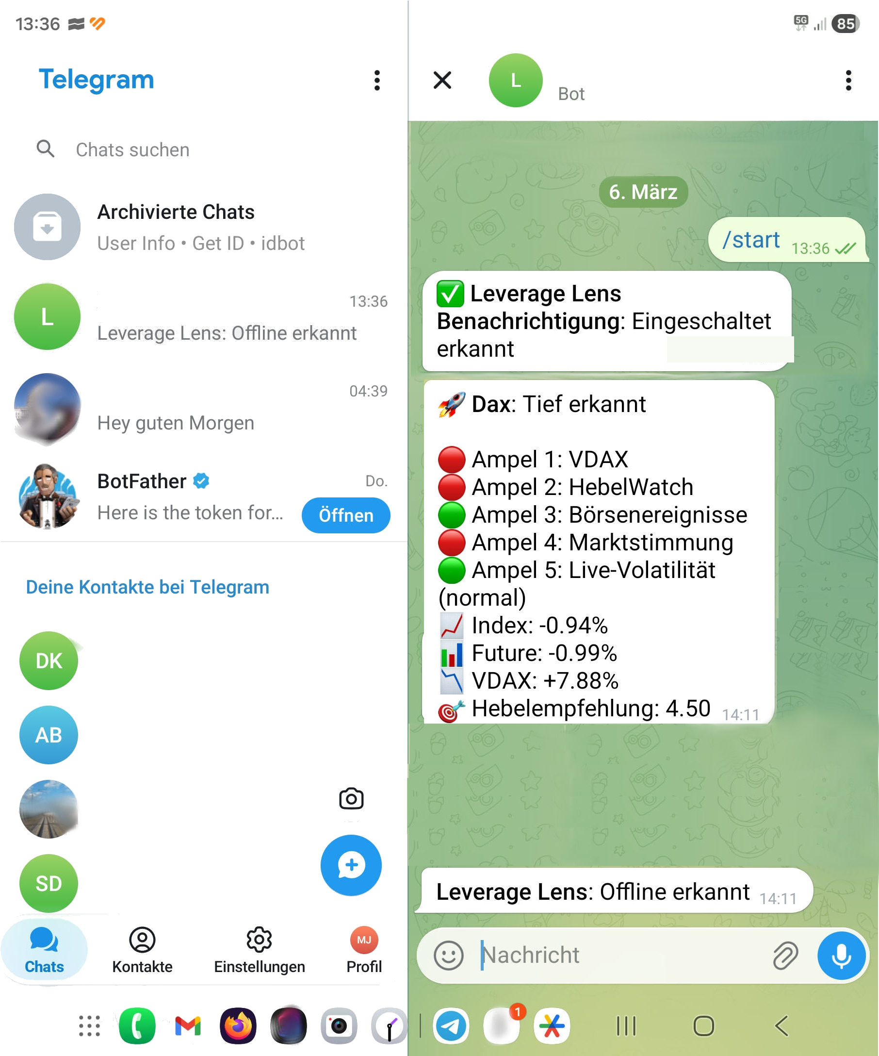 Anzeige Telegram Nachricht Eingeschaltet, Tief erkannt,Ausgeschaltet